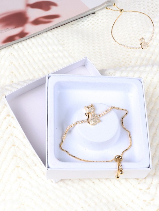 Adjustable Rhinestone Stretch Bracelet W/ Cat